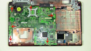 Remove the motherboard from the base of the laptop.