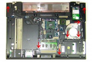 Remove palm rest screws from the bottom of the laptop (7 x M2.5 x 5mm). 