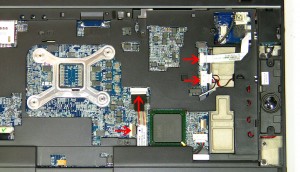 Disconnect the 4 palmrest cables. 