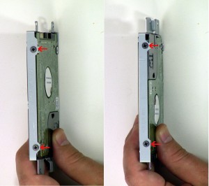 Remove the 4 hard drive caddy screws and remove the caddy. 