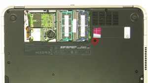     Remove the keyboard screw on the bottom of the laptop.