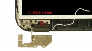 Remove the 2 - M2.5 x 5mm right & left hinge cover screws.