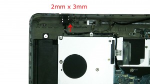 Remove the DC jack screw (1 x M2 x 3mm).