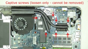 Loosen the heatsink screws (cannot be removed).