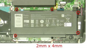 Remove the battery screws (5 x M2 x 4mm).