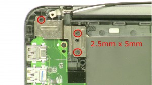 Remove the left hinge screws (3 x M2.5 x 5mm).