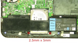 Remove the battery screws (2 x M2.5 x 5mm).