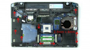 Remove the bottom palmrest screws (10 x M2.5 x 8mm).