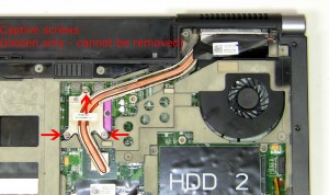 Loosen the 3 heat sink screws (cannot be removed).