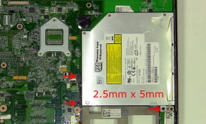 Unscrew the optical drive screws (3 x M2.5 x 5mm).
