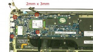 Remove the motherboard screws (4 x M2 x 3mm).