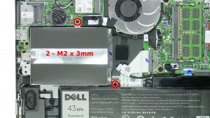Remove the 2 - M2 x 3mm hard drive screws.