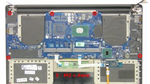 Remove the 5 - M2 x 4mm motherboard screws.