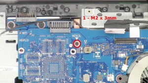 Remove the 1 - M2 x 3mm motherboard screw.