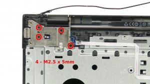 Remove the 4 - M2.5 x 5mm right hinge screws.