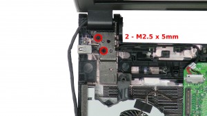 Remove the 2 - M2.5 x 5mm left hinge screws.