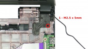 Remove the 1 - M2.5 x 5mm right hinge screw.