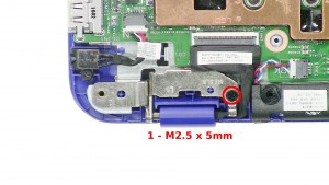 Remove the 2 - M2.5 x 5mm left & right hinge screws.