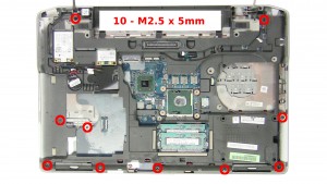 Remove the 10 - M2.5 x 5mm bottom palmrest screws.