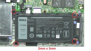 Unscrew battery (4 x M2 x 3mm).