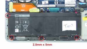 Unscrew battery (4 x M2.5 x 5mm).