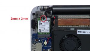 Unscrew and remove WLAN bracket (1 x M2 x 3mm).