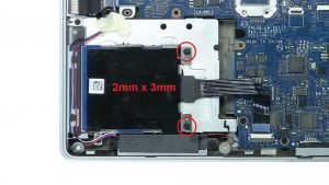 Remove express card screws (2 x M2 x 3mm).
