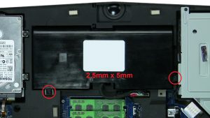 Remove battery screws (2 x M2.5 x 5mm).