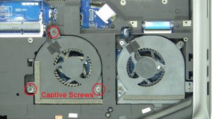 Unscrew cooling fan (captive screws - cannot be removed).