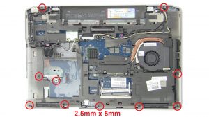 Remove lower palmrest screws (10 x M2.5 x 5mm).