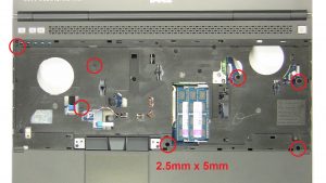 Remove lower and upper palmrest screws (12 x M2.5 x 5mm)(2 x 