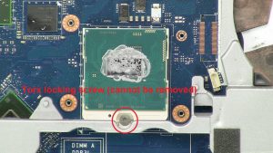 Turn locking screw counterclockwise to remove CPU (Torx locking screw).