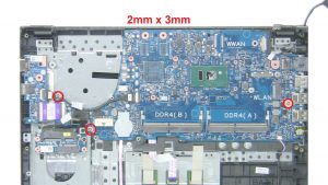 Unscrew and disconnect Motherboard (3 x 