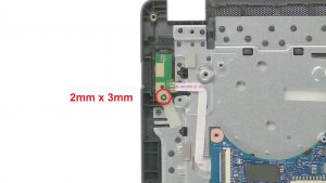 Unscrew and disconnect Power Button (1 x M2 x 3mm).