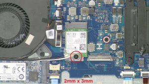 Unscrew and remove WLAN bracket (1 x M2 x 3mm).