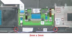 Unscrew and disconnect Touchpad Buttons (2 x M2 x 3mm).