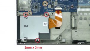 Unscrew and remove Express Card Module (3 x M2 x 3mm).