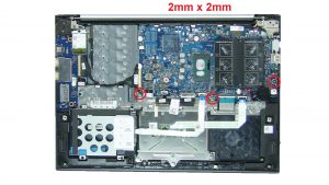 Unscrew and remove Motherboard (3 x M2 x 2mm).