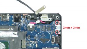 Unscrew and remove motherboard bracket (2 x M2 x 3mm).