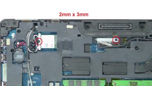 Unscrew WLAN and display cable brackets (2 x M2 x 3mm).