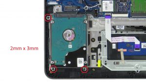 Unscrew and disconnect Hard Drive (3 x M2 x 3mm).