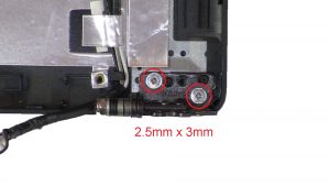 Unscrew and remove display hinges (4 x M2.5 x 3mm).