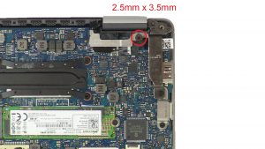 Unscrew bracket and disconnect display cable (1 X 2.5mm x 3.5mm).