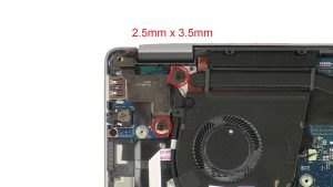 Unscrew and lift left display hinge (2 X 2.5mm x 3.5mm).