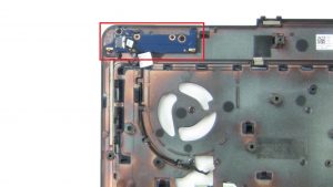 Unscrew and remove Power Button Board (2 x 