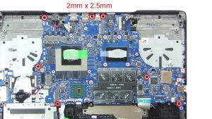 Unscrew and remove Motherboard (7 x 2mm x 2.5mm).