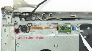 Unscrew and remove Power Button (1 x M2 x 2mm wafer)	.