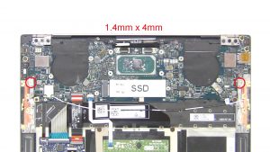 Unscrew and remove Motherboard (3 x M1.2 x 2mm) (4 x M1.6 x 1.5mm) (4 x M1.4 x 4mm).