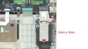 Unscrew and remove SSD bracket (2 x M2 x 3mm).