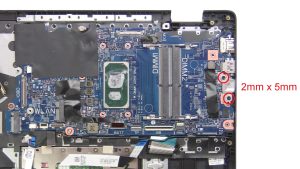Unscrew and disconnect Motherboard (2 x M2 x 2mm) (2 x 